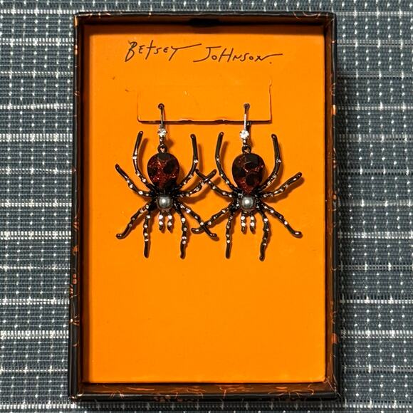 NEW | Betsey Johnson | Red Widow Spider Drop Earrings - Picture 1 of 3